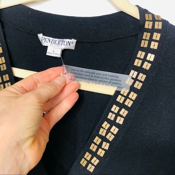 Pendleton Black Silk Blend Cardigan Sweater Gold - Picture 5 of 10